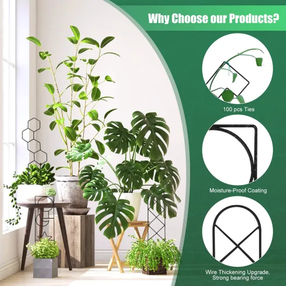 Plant Trellis for Climbing Plants Indoor, 15.94Inch Small Garden Metal Houseplant Trellis for Potted Plants Outdoor 4 Patterns