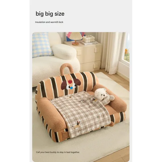 L size 2-Piece Plaid Puppy Pet Blanket and Pillow Set - Soft Cotton Plush Sleeping Mat for Dogs and Cats, All-Season Reversible Cushion Bed with Cute Bear Pillow, Machine Washable Pet Bed Accessories