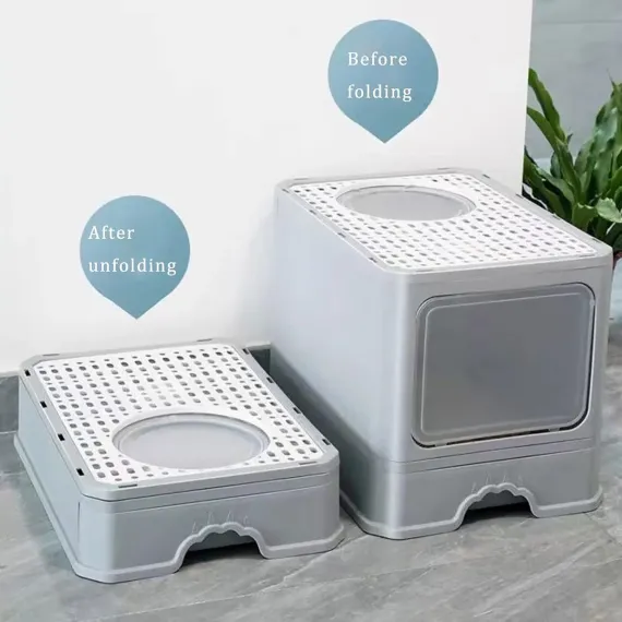 Large Fully Enclosed Cat Litter Box Cat Toilet Pet Litter Tray Odor Control - Yellow