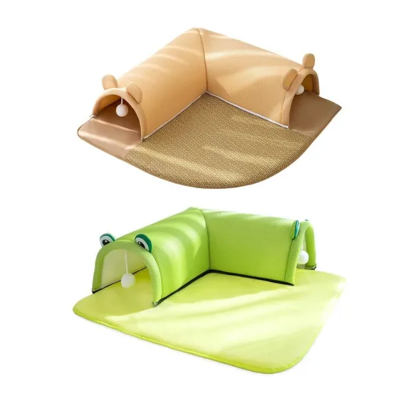 Washable Cat Tunnel Nest Corner Passage Cat House Easy Clean Pet Furniture - Brown-S