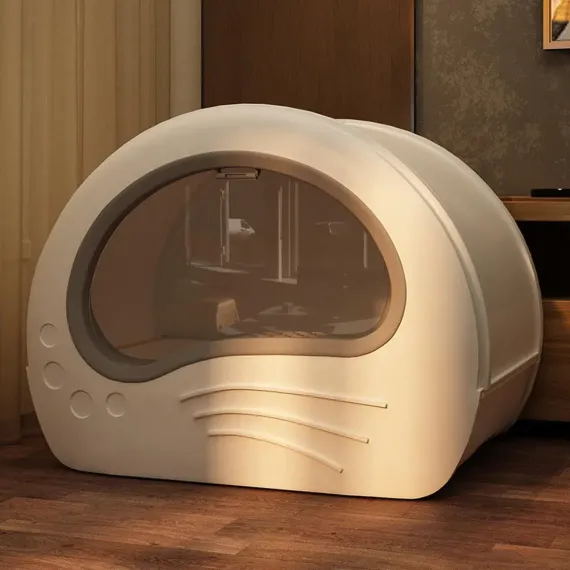 Large Fully Enclosed Cat Litter Box Pet Toilet Odour Control Easy Clean Tray - Coffee