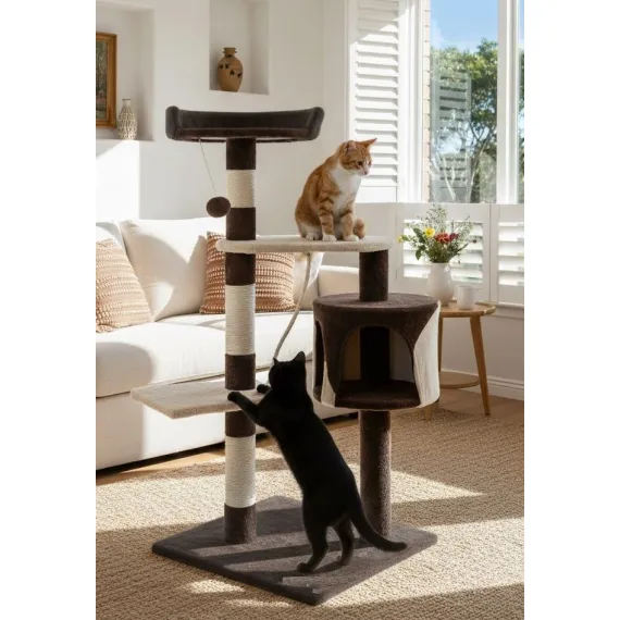 CARLA HOME 140cm Cat Tree for Indoor Cats with Plush Perch, Sisal Scratching Posts & Condo for Kittens & Adult Cats (Dark Grey)