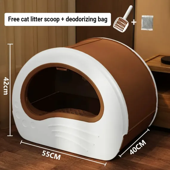 Large Fully Enclosed Cat Litter Box Pet Toilet Odour Control Easy Clean Tray - White