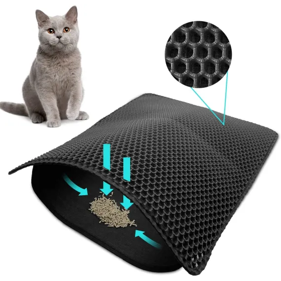 Cat Litter Mat Trapper – 60x45cm Double-Layer Honeycomb Design, Waterproof & Urine-Proof, Traps Litter to Keep Floors Clean