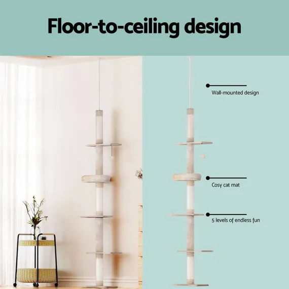 i.Pet Cat Tree 290cm Tower Scratching Cats Post Scratcher Floor to Ceiling Bed