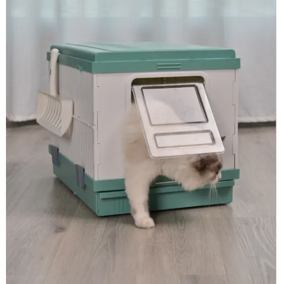 YES4PETS XL Portable Cat Toilet Litter Box Tray Foldable House with Handle and Scoop Green