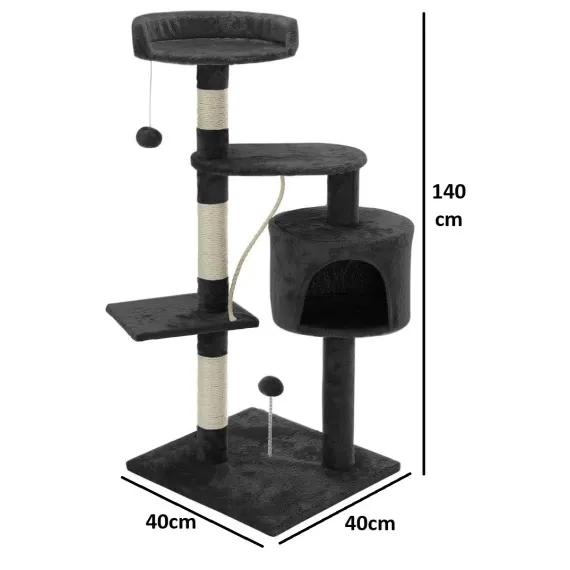 CARLA HOME 140cm Cat Tree for Indoor Cats with Plush Perch, Sisal Scratching Posts & Condo for Kittens & Adult Cats (Dark Grey)
