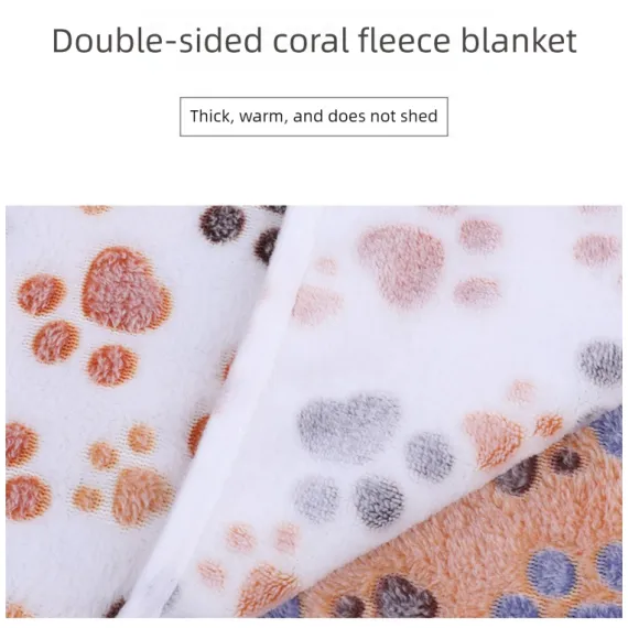 Beige Pet Blanket Set – Plush Paw Print Design, 3-Piece Pack (S/M/L Sizes)