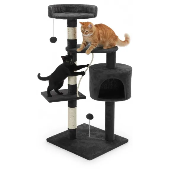 CARLA HOME 140cm Cat Tree for Indoor Cats with Plush Perch, Sisal Scratching Posts & Condo for Kittens & Adult Cats (Dark Grey)