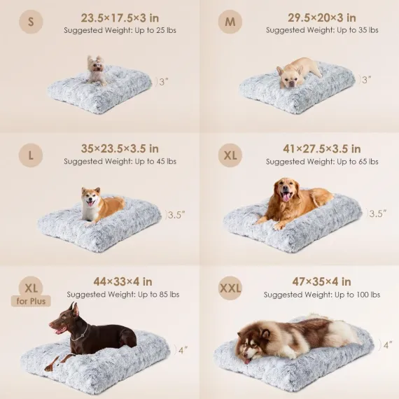 Fluffy Dog Crate Bed for Extra Large Dogs, Plush Faux Fur Pad, Calming Anti Anxiety XL Bed for Crate, Washable Soft Warm Dog Mat with Non-Slip Bottom - Pink - Size 35.4"L x 23.6"W