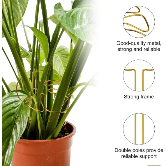 2 Pack Gold Plant Supports Indoor Outdoor Plant Stakes Clips Plant Stand for Plant Support