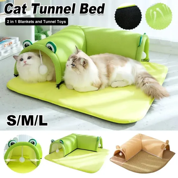 Washable Cat Tunnel Nest Corner Passage Cat House Easy Clean Pet Furniture - Brown-L
