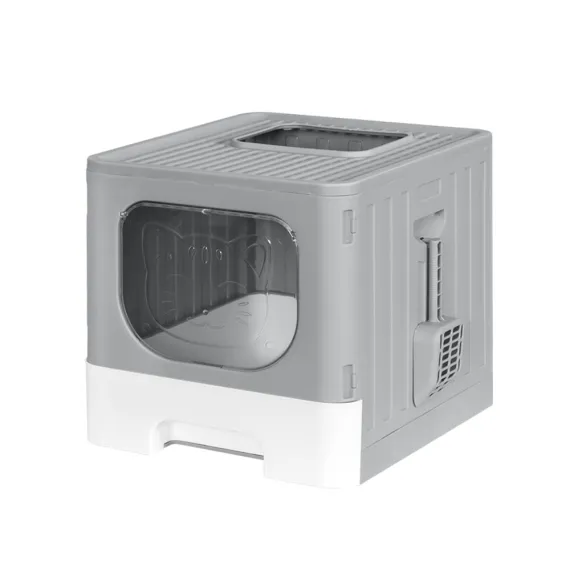 i.Pet Cat Litter Box Large Tray Kitty Toilet Enclosed Hooded Foldable Cat Litter Box Scoop Grey