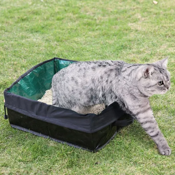 Travel Litter Box, Foldable Cat Litter Tray Anti Leakage Cat Litter Collection with Handle for Small Medium Cat Rabbit