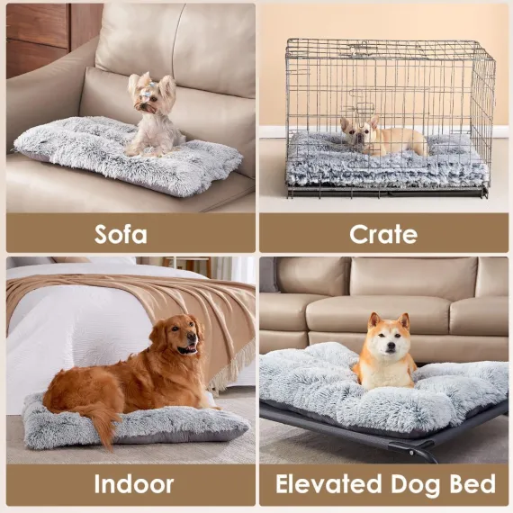 Fluffy Dog Crate Bed for Extra Large Dogs, Plush Faux Fur Pad, Calming Anti Anxiety XL Bed for Crate, Washable Soft Warm Dog Mat with Non-Slip Bottom - Camel - Size 47"L x 35"W