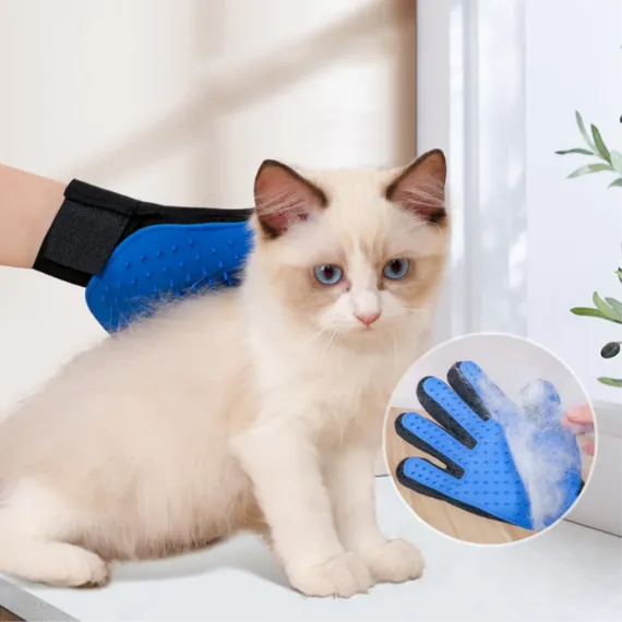 Pet Glove - Brush Glove For Dogs And Cats - Glove Brush - Grooming Gloves - Grooming Brush For Pets - For Cat Dog Horse Rabbit Animal - Blue - 1 Pair