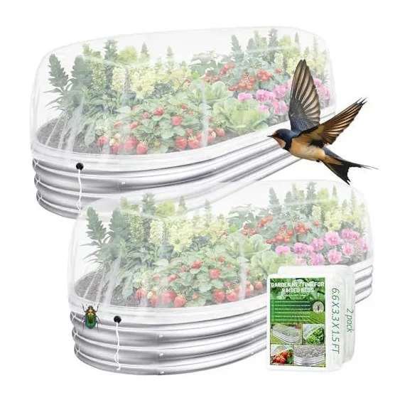 180*45*40cm(L*W*H) 2 Pack Garden Netting for Raised Beds, Ultra Fine Mesh Bird Netting Raised Garden Bed Cover, Plant Covers Pest Barrier Screen with Drawstring for Vegetables Fruits Flowers Protection - White