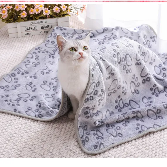 Beige Pet Blanket Set – Plush Paw Print Design, 3-Piece Pack (S/M/L Sizes)