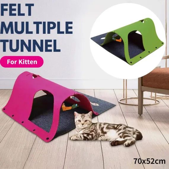 Felt Cat Tunnel Play Passage For Cats Interactive Fun Hideaway For Pets Indoor - Rose Red