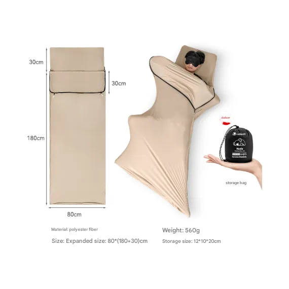 Khaki Ultra-Stretch Sleeping Bag Liner - Portable & Lightweight Envelope Sleep Sack for Camping & Travel