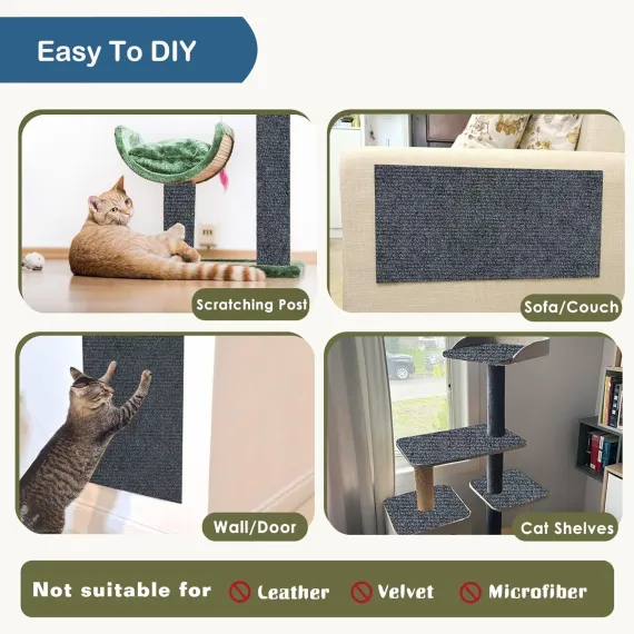 Cat Scratch Mats Trimmable Self-Adhesive Cat Scratching Post Carpet Cat Tree Shelves Replacement Parts Easy Use Cat Scratcher