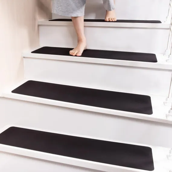Non Slip Rubber Stair Treads, Indoor Stair Treads Stair Runners for Wooden Steps, Basement Stair Mats for Pet, Elderly, Set of 15
