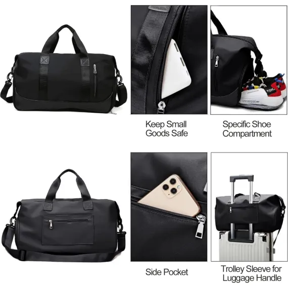 Travel Bag - Gym Bag - Hand Luggage Travel Bag - 47 x 25 x 22 cm - Sports Bag - Shoulder Bag - Waterproof and durable - With shoe compartment - Wet and dry - Suitable for men and women Swimming Sports Travel Gym Bag (black)