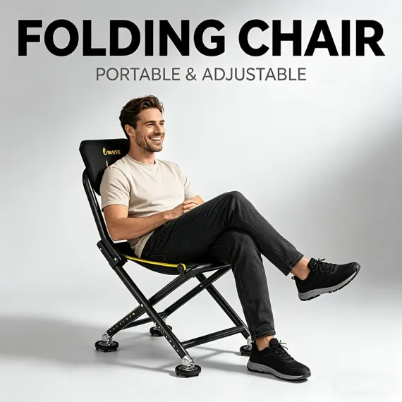 Black folding camping chair, outdoor chair, portable chair, sturdy camping chair, comfortable camping chair, camping furniture Australia