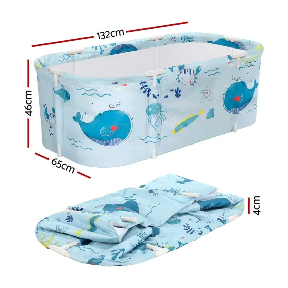 Weisshorn Foldable Bathtub PVC Spa Bucket Inflatable Cushion 134x65cm Blue