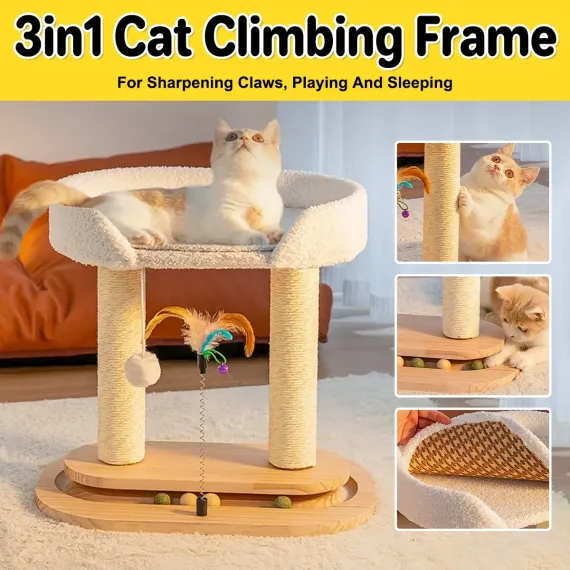 Rotating Cat Tree Cat Condo All in One Scratching Post Sturdy Non Shedding