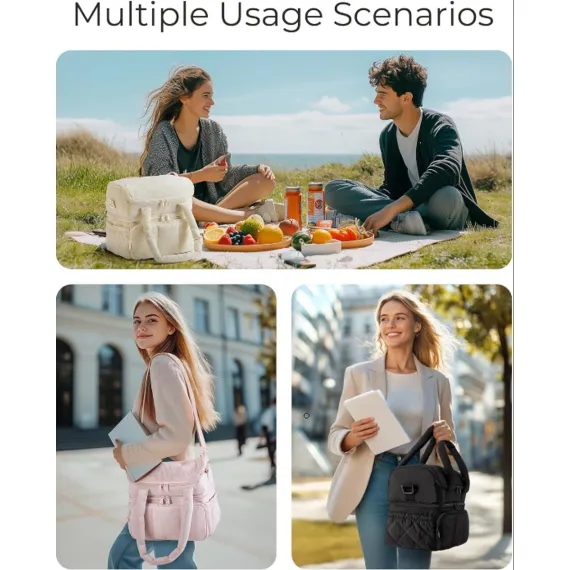 Cooler Bags - Lunch Bag - Handle Strap - Cooler Bag - Lunch Bag - Insulated Cooler Bag - Picnic Bag - Suitable for work, office, travel and picnics（Beige）