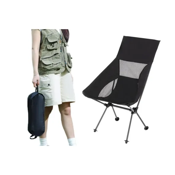 Portable Compact Camping Chair for Outdoor Camp Travel Picnic Lightweight Folding High Back Camping Chair With Head Support -Black