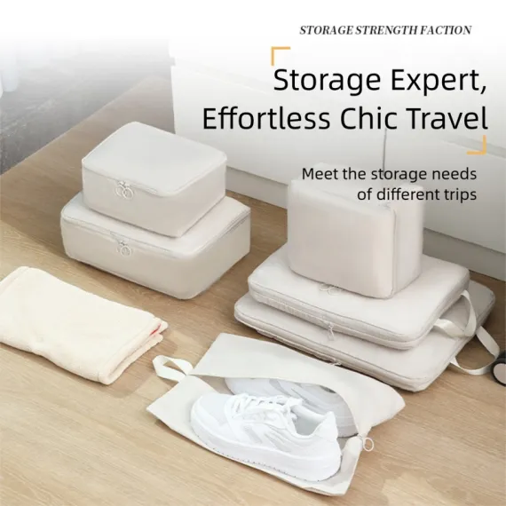 6-Piece Black Memory Fabric Travel Compression Packing Cubes Set - Waterproof, Anti-Wrinkle Luggage Organizer & Space Saver