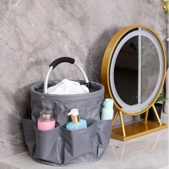 Khaki Portable Folding Picnic Basket – Multi-Function Beach Basket, Storage Bag, Toiletry Organizer, and Shopping Basket for Outdoor and Home Use