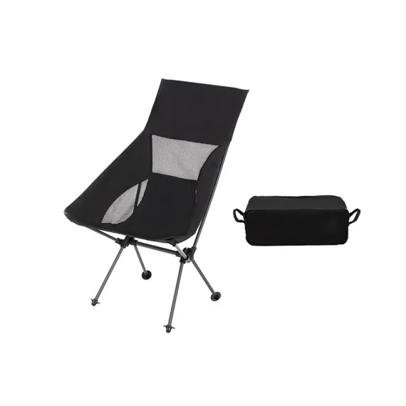 Portable Compact Camping Chair for Outdoor Camp Travel Picnic Lightweight Folding High Back Camping Chair With Head Support -Black
