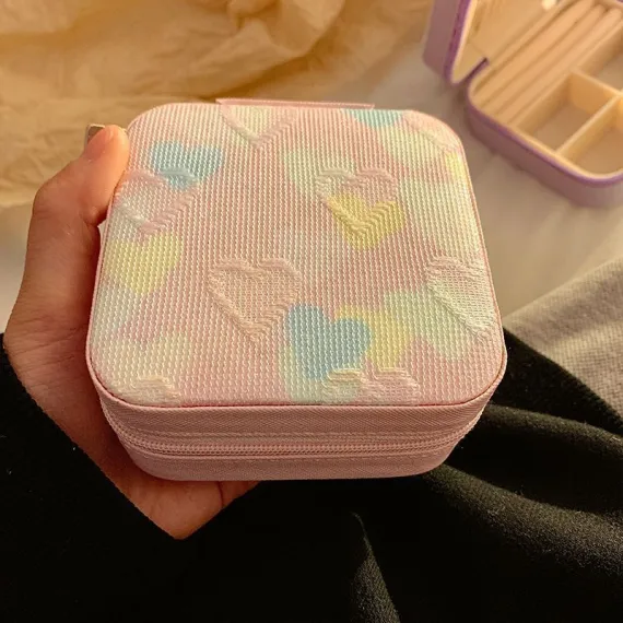 heart shaped jewelry box, jewelry storage, ring compartments, earring storage, anti oxidation jewelry box, travel jewelry box, jewellery organiser, gift for her - Beige - Size pu