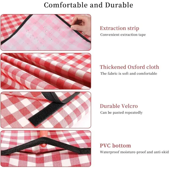 Picnic Blanket, Waterproof, Beach Blanket, Picnic Mat, Lightweight with Handle, Red Checked, Traveling, Outdoor Camping, Park