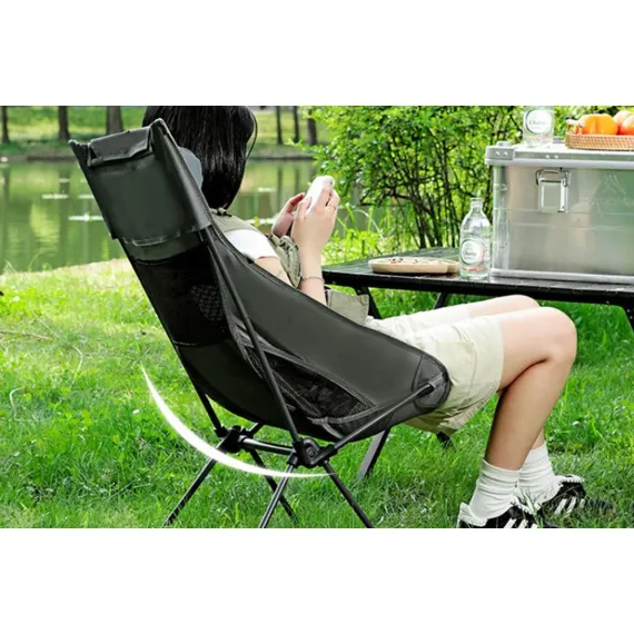 Portable Compact Camping Chair for Outdoor Camp Travel Picnic Lightweight Folding High Back Camping Chair With Head Support -Black