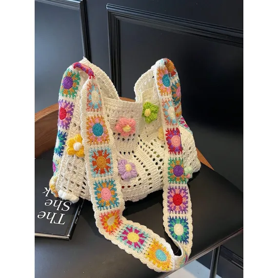 Hollow Out Knit Tote Bag for Women, 2026 New Yarn Woven Beach Bag, Large Capacity Casual Shoulder Bag, Perfect Spring Summer Mother’s Day Gift