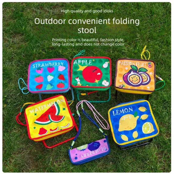 Portable folding camping chair,  versatile folding chair for outdoor fishing, waiting in line, and picnics - Blue Lemon Patter