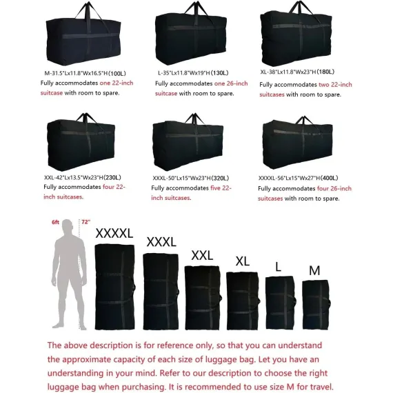 Extra Large Storage Duffle Bag for Travel, Black Oversized Giant Big Traveling Duffle Bag