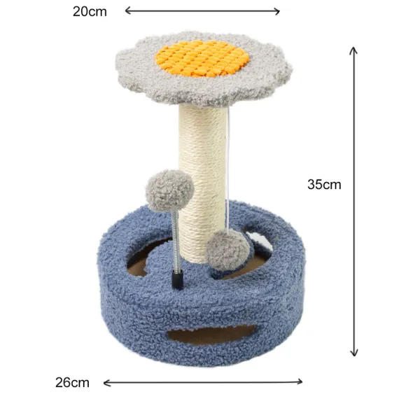 Blue And Grey Sunflower Cat Scratching Post - 35cm Sisal Cat Tree with Plush Toys for Small Cats