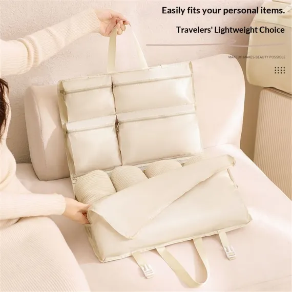Hanging Packing Cube, Foldable Travel Organizer, Waterproof, Machine Washable, Fits Carry-on, Expandable Packing Cube for Suitcase or Backpack (Beige 6 grids)