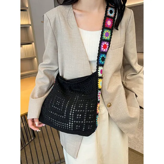Hollow Out Knit Tote Bag for Women, 2026 New Yarn Woven Beach Bag, Large Capacity Casual Shoulder Bag, Perfect Spring Summer Mother’s Day Gift