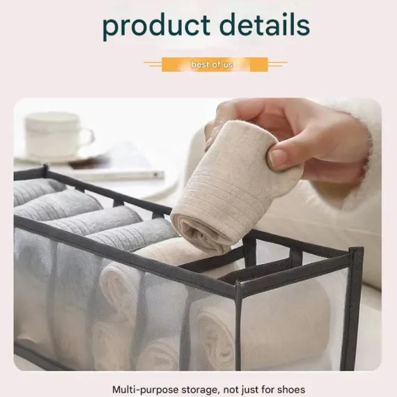 Black Drawer Underwear Organiser Set - 3 Piece Mesh Storage Boxes for Bras Underwear Socks