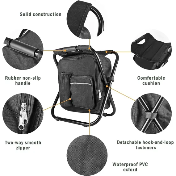 Folding Camping Chair Grey Portable Compact Adjustable Folding Chair for Outdoor Camping Fishing
