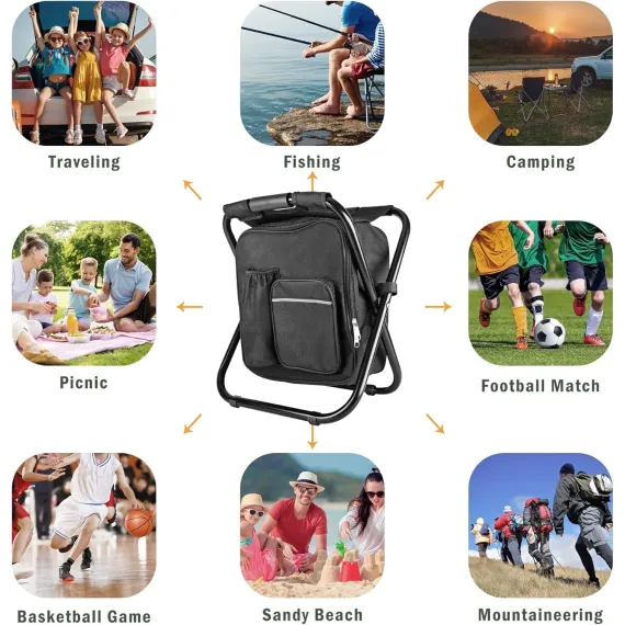 Folding Camping Chair Grey Portable Compact Adjustable Folding Chair for Outdoor Camping Fishing