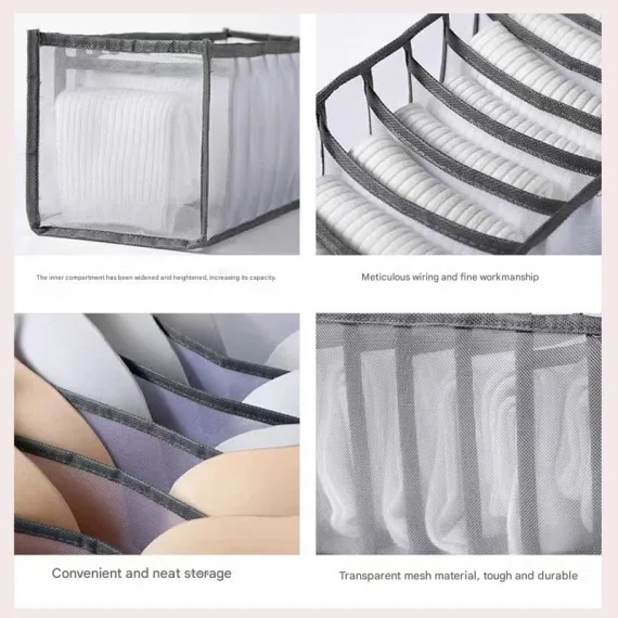 Beige Drawer Underwear Organiser Set - 3 Piece Mesh Storage Boxes for Bras Underwear Socks