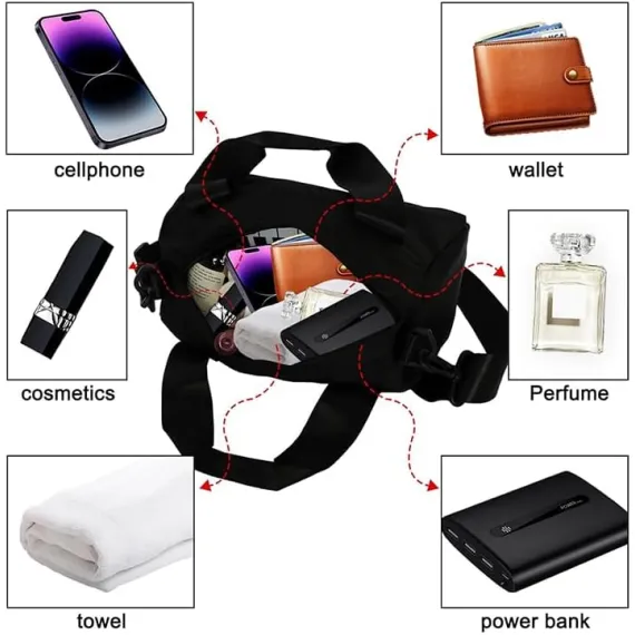 Mini Gym Bag for Women & Men Adjustable Small Duffle Bag with Detachable Strap, Waterproof Gym Tote with Wet Compartment, Portable Fitness Shoulder Bag for Sports & Travel (Black)