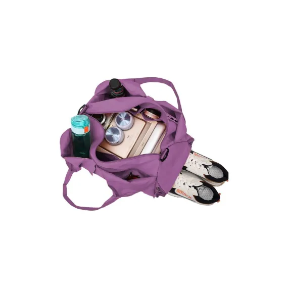 Gym Tote Bag with Shoe Compartment and Wet Dry Storage Pockets for Women Travel Duffel Bag Yoga Gym Bags with Yoga Mat Holder -Purple
